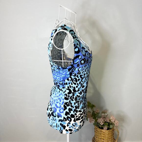 Stunning vintage y2k blue leopard print beaded sequin tank top - Picture 2 of 6